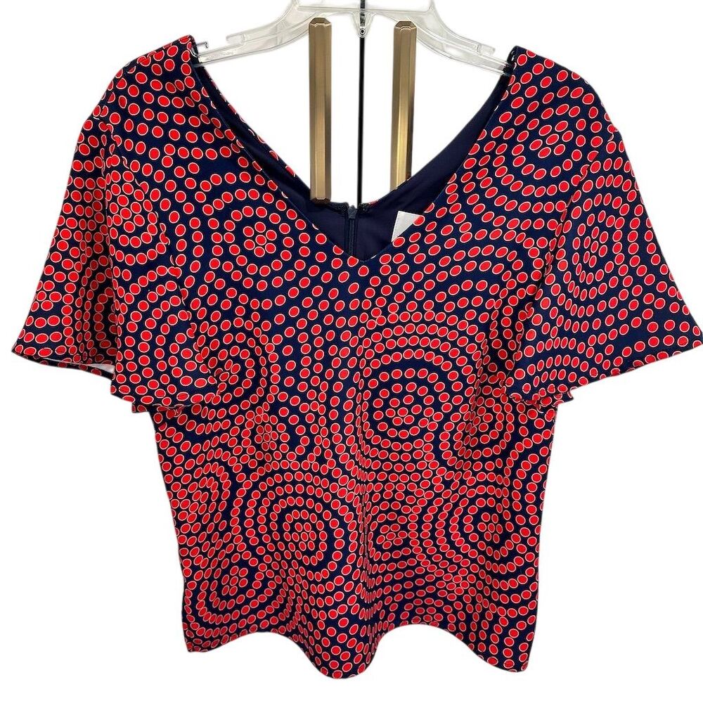 Julie Brown NYC Women's Geometric Blouse Standard Size 6 V-Neck Short Sleeve Red
